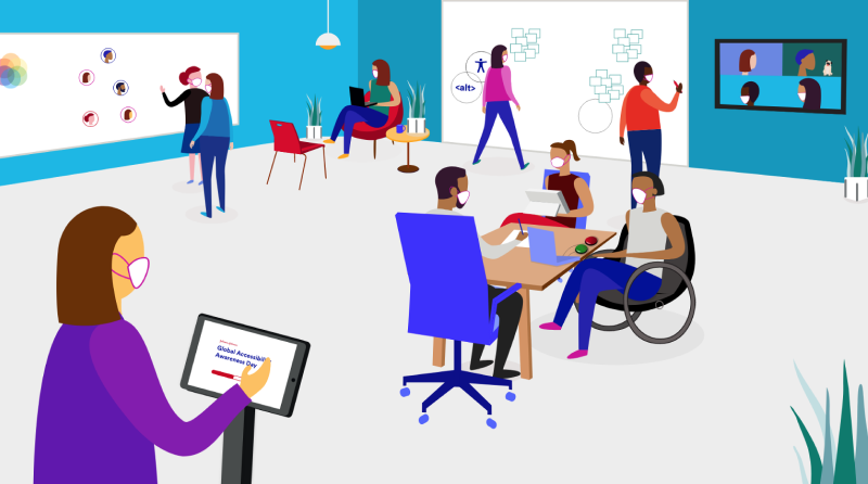 Inclusive workplace Many different types of people working in a collaboration space